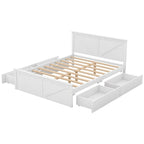 Antique White Queen Size Wooden Platform Bed with Four Storage Drawers