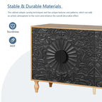 63 Accent TV Stand with Carved Doors & Wood Legs for Living Room
