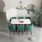 Modern 7-Piece Dining Set with Rectangular Marble Table & 6 Upholstered Chairs