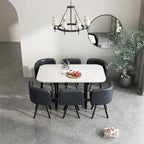 Modern 7-Piece Dining Set with Rectangular Marble Table & 6 Upholstered Chairs