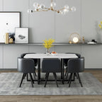 Modern 7-Piece Dining Set with Rectangular Marble Table & 6 Upholstered Chairs