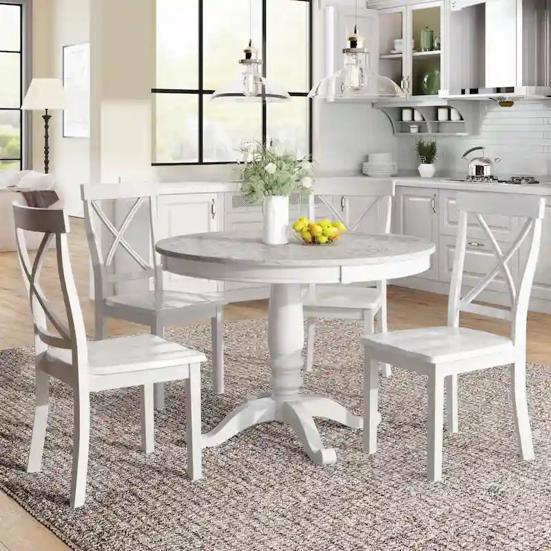 Set da pranzo moderno di 5 pezzi in legno con tavolo rotondo e sedie