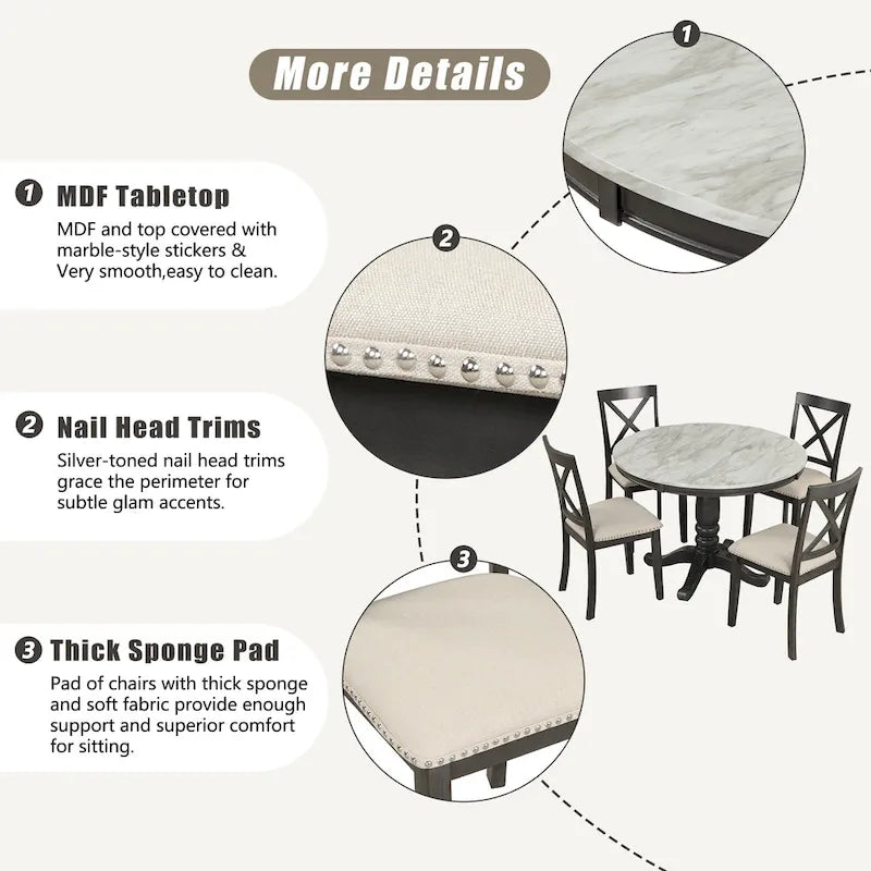 5-Piece Modern Wooden Dining Set with Round Table & Chairs