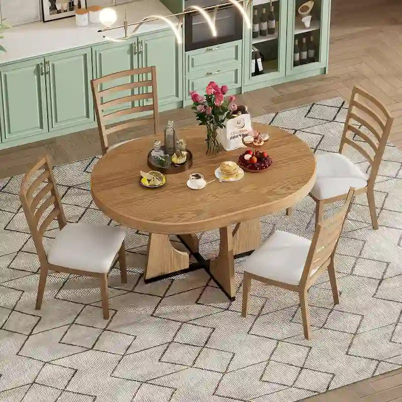 5-Piece Vintage Dining Set with Extendable Table & 4 Chairs