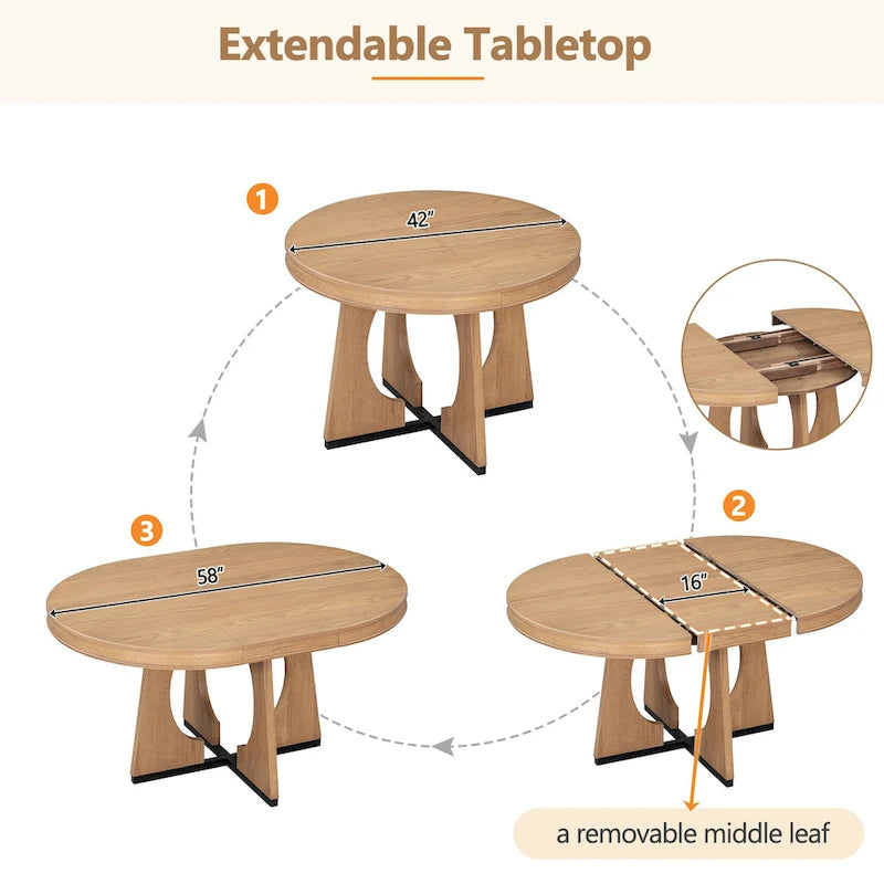 5-Piece Vintage Dining Set with Extendable Table & 4 Chairs