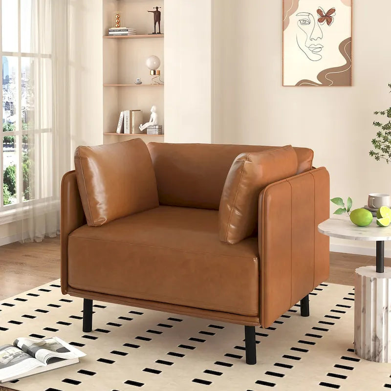 Modern 39.17 Upholstered Accent Chair with Solid Metal Legs and Pillow for Living Room