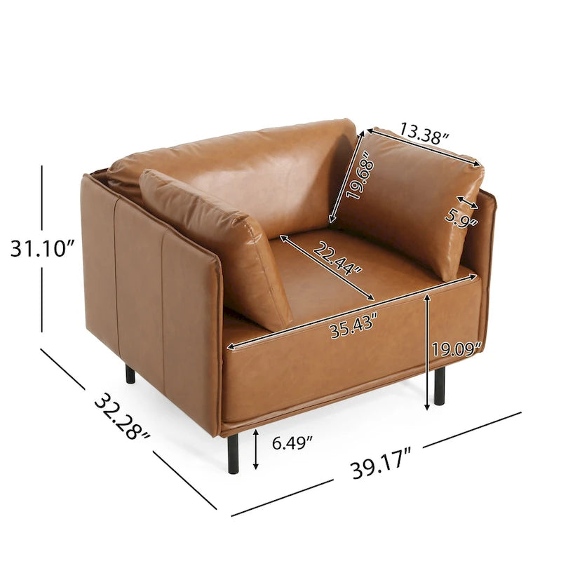 Modern 39.17 Upholstered Accent Chair with Solid Metal Legs and Pillow for Living Room