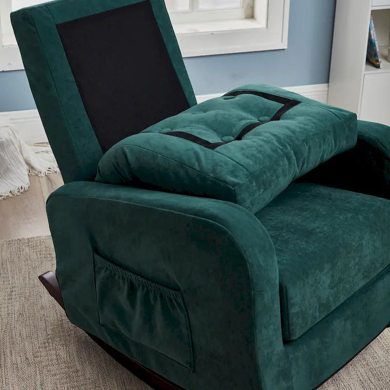 Modern 28.74 High Back Upholstered Buttons Tufted Rocking Chair with Solid Wood Legs and Side Pocket