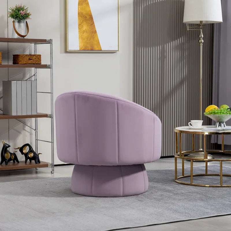 Poltrona girevole a 360° in velluto moderna da 73 cm con struttura in legno e cuscino lombare