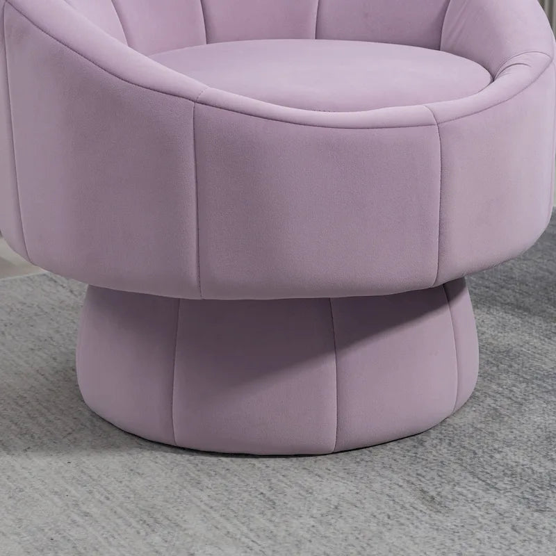 Poltrona girevole a 360° in velluto moderna da 73 cm con struttura in legno e cuscino lombare