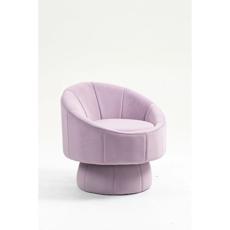 Poltrona girevole a 360° in velluto moderna da 73 cm con struttura in legno e cuscino lombare