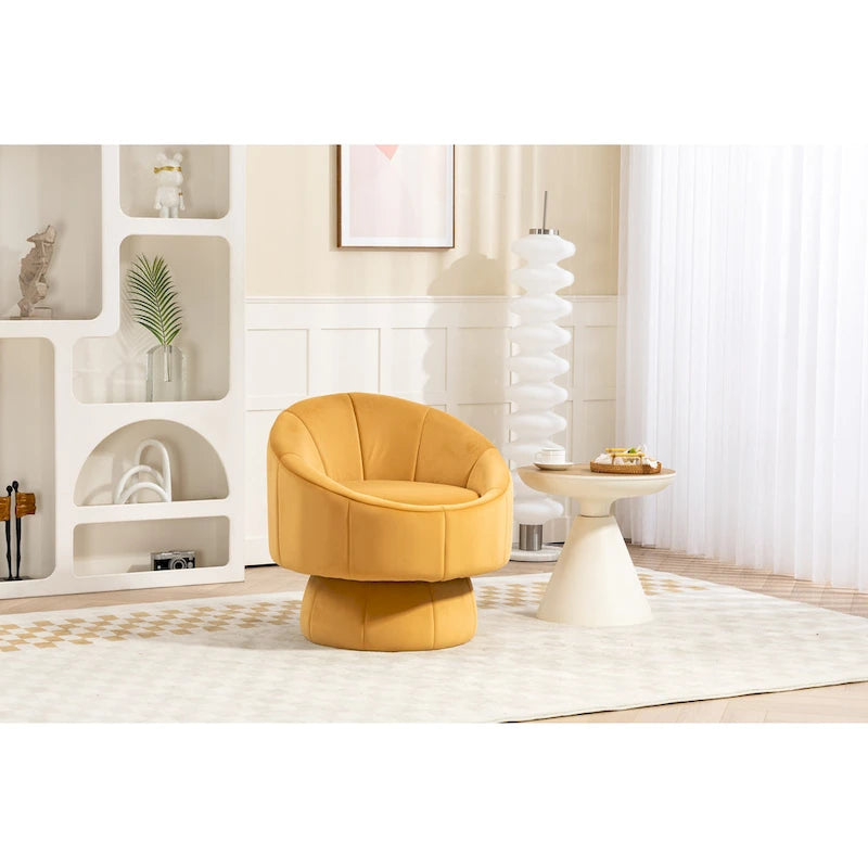Poltrona girevole a 360° in velluto moderna da 73 cm con struttura in legno e cuscino lombare