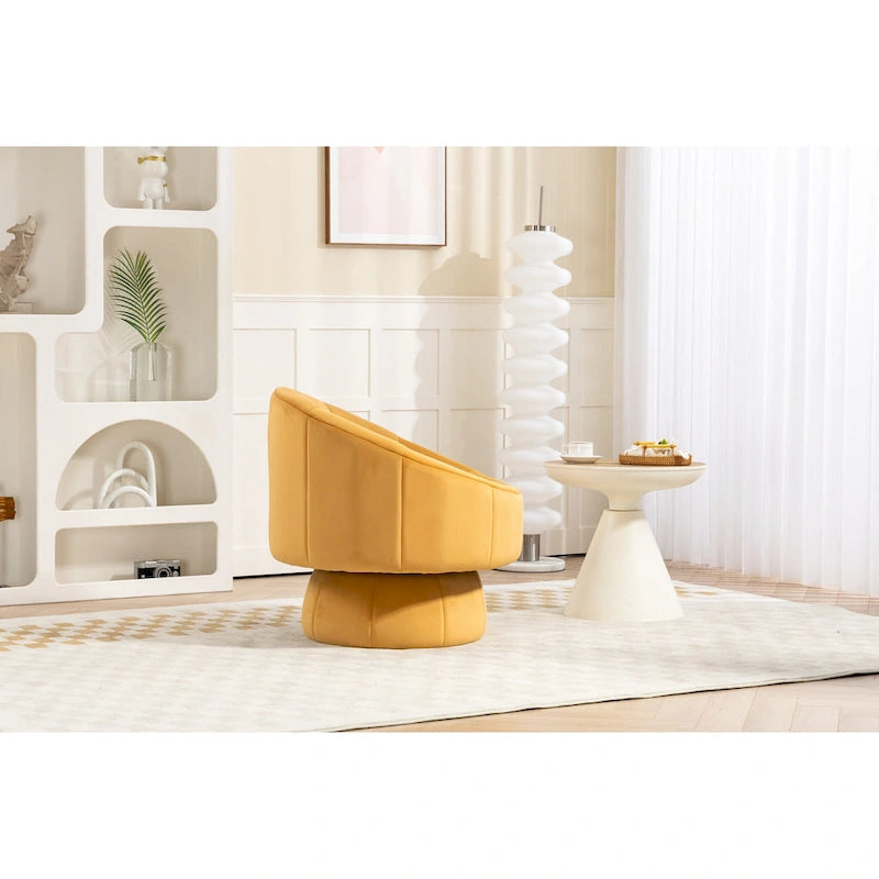 Poltrona girevole a 360° in velluto moderna da 73 cm con struttura in legno e cuscino lombare