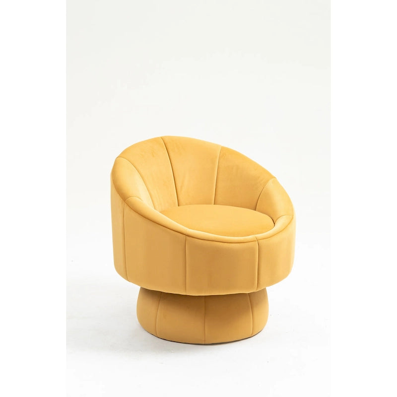 Poltrona girevole a 360° in velluto moderna da 73 cm con struttura in legno e cuscino lombare