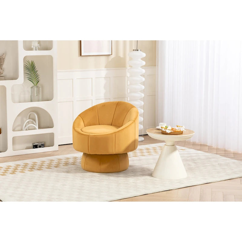 Poltrona girevole a 360° in velluto moderna da 73 cm con struttura in legno e cuscino lombare