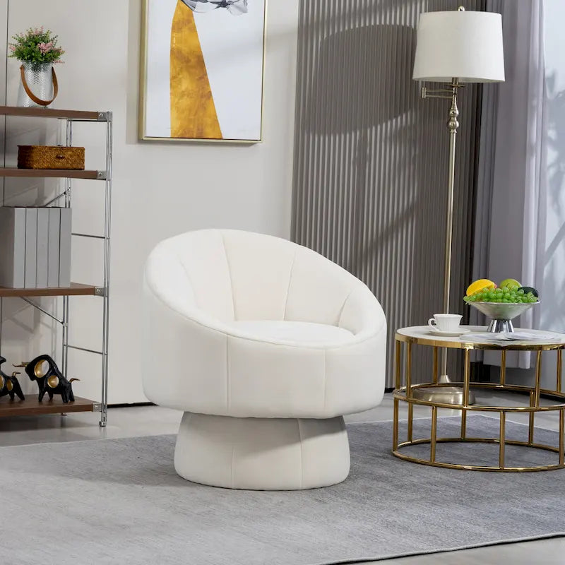 Poltrona girevole a 360° in velluto moderna da 73 cm con struttura in legno e cuscino lombare