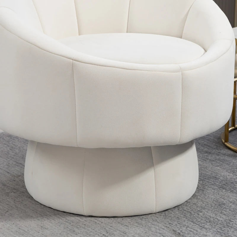 Poltrona girevole a 360° in velluto moderna da 73 cm con struttura in legno e cuscino lombare