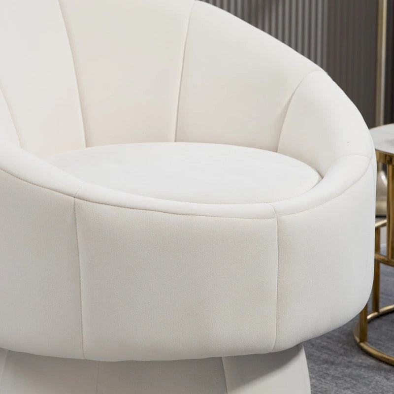 Poltrona girevole a 360° in velluto moderna da 73 cm con struttura in legno e cuscino lombare