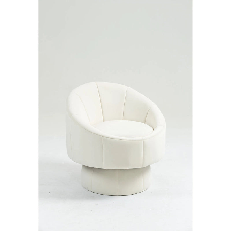 Poltrona girevole a 360° in velluto moderna da 73 cm con struttura in legno e cuscino lombare