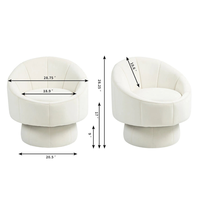 Poltrona girevole a 360° in velluto moderna da 73 cm con struttura in legno e cuscino lombare