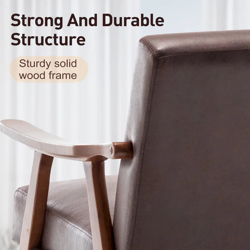 Dark Brown Modern 26 Accent Chair with Solid Wood Frame and Extra-Thick Backrest