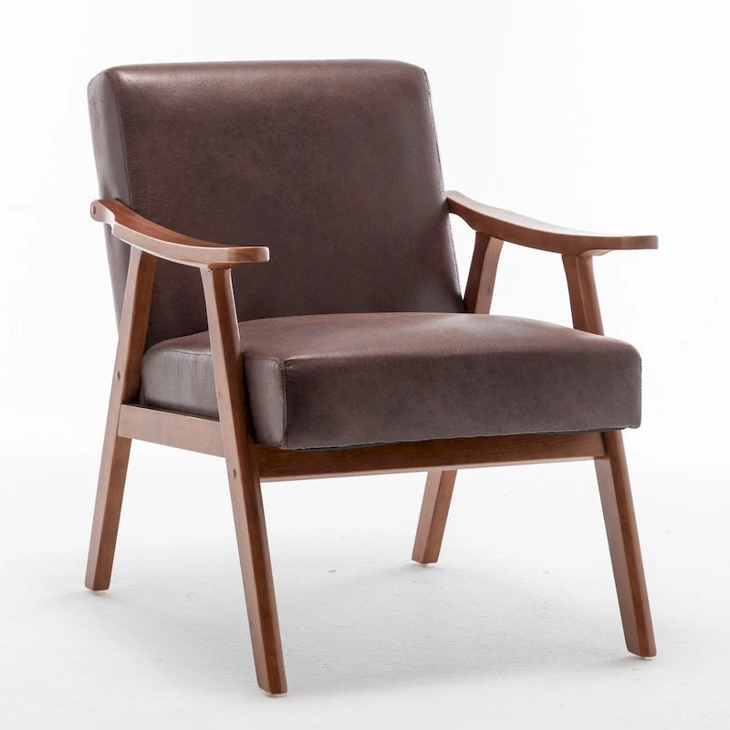 Dark Brown Modern 26 Accent Chair with Solid Wood Frame and Extra-Thick Backrest
