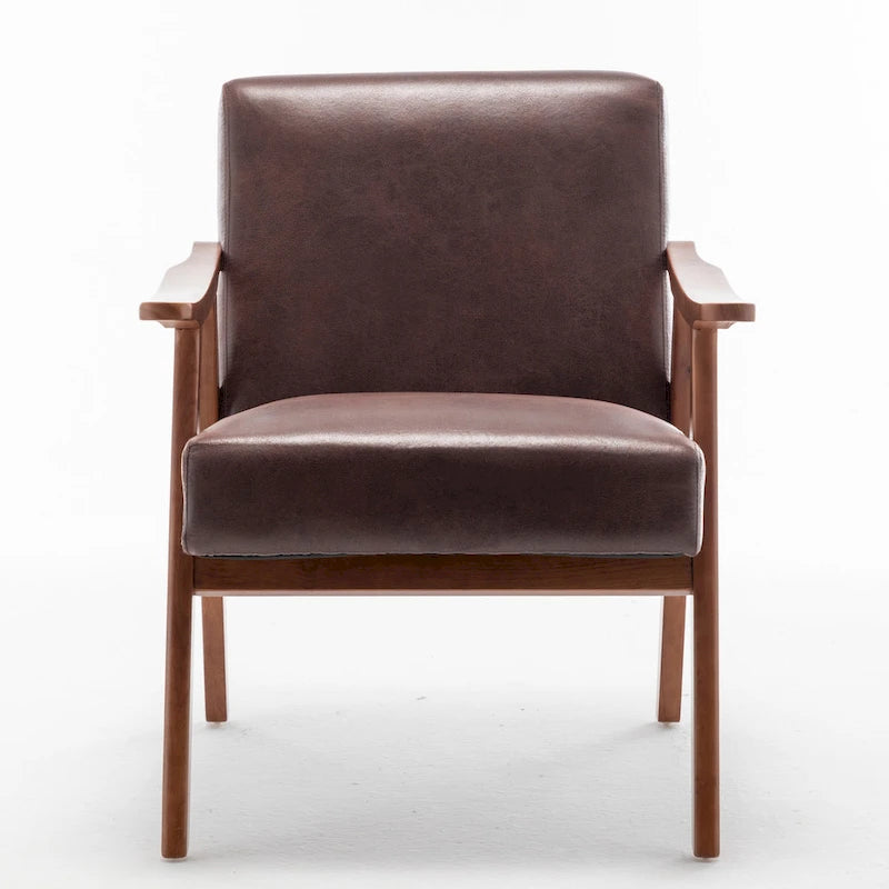 Dark Brown Modern 26 Accent Chair with Solid Wood Frame and Extra-Thick Backrest