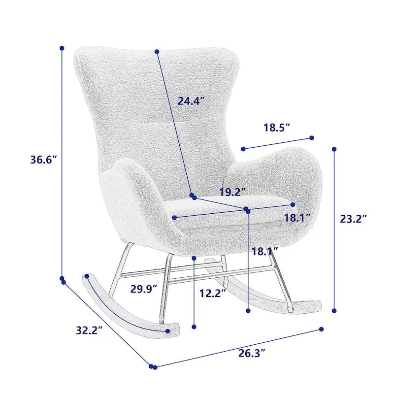 Yellow Modern 33.1 High Back Upholstered Rocking Chair with Rubber Wood Legs and Metal Frame