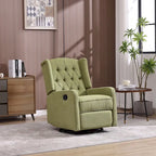 Olive Green Linen 360 Swivel Glider Rocker Manual Recliner with Button-tufted Backrest and Footrest for Living Room, Bedroom