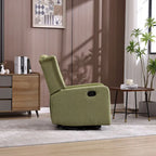 Olive Green Linen 360 Swivel Glider Rocker Manual Recliner with Button-tufted Backrest and Footrest for Living Room, Bedroom