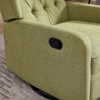 Olive Green Linen 360 Swivel Glider Rocker Manual Recliner with Button-tufted Backrest and Footrest for Living Room, Bedroom