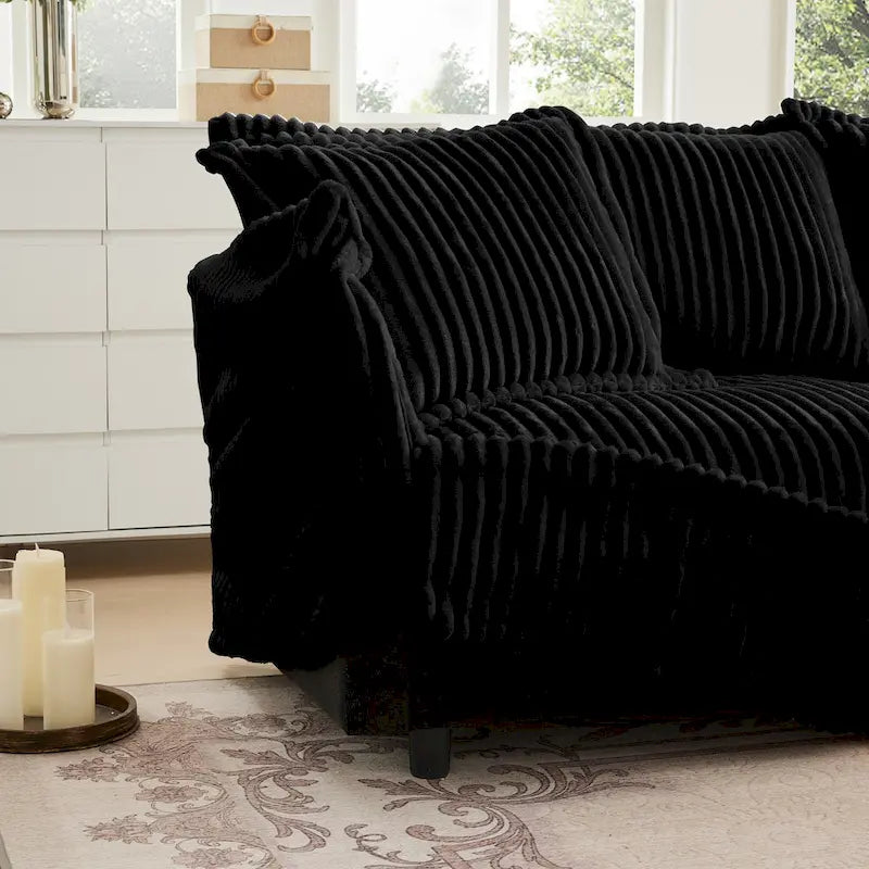 Corduroy Slipcovered 3-Seater Armless Sectional Sofa with Reversible Ottoman, Free Combination Design, and Removable Covers