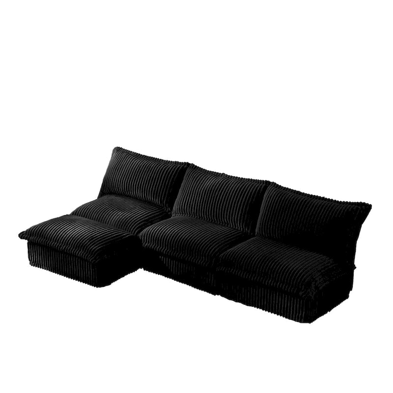 Corduroy Slipcovered 3-Seater Armless Sectional Sofa with Reversible Ottoman, Free Combination Design, and Removable Covers