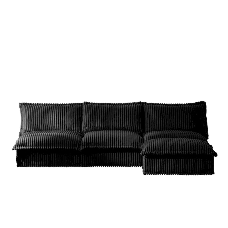 Corduroy Slipcovered 3-Seater Armless Sectional Sofa with Reversible Ottoman, Free Combination Design, and Removable Covers