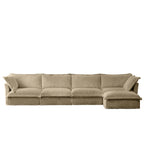 Corduroy Slipcovered L-Shaped Sectional Sofa with Deep Seats, 4-Seater Couch with Supple Armrests and 2 Big Pillows