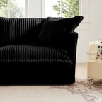 Corduroy Slipcovered L-Shaped Sectional Sofa with Deep Seats, 4-Seater Couch with Supple Armrests and 2 Big Pillows