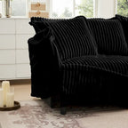 Corduroy Slipcovered L-Shaped Sectional Sofa with Deep Seats, 4-Seater Couch with Supple Armrests and 2 Big Pillows