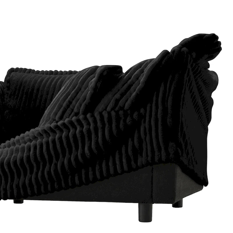 Corduroy Slipcovered L-Shaped Sectional Sofa with Deep Seats, 4-Seater Couch with Supple Armrests and 2 Big Pillows