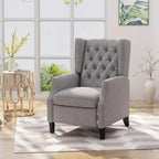 Grey Fabric Mid-Century Upholstered Wingback Push-Back Recliner with Footrest and Button-tufted Backrest