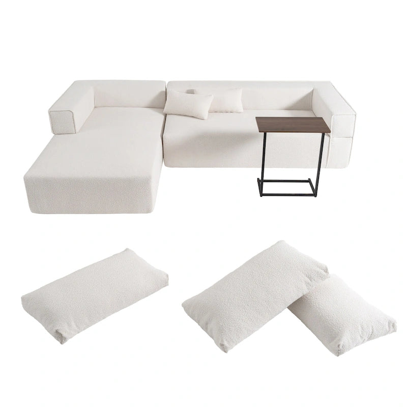 Divano componibile modulare Boucle 112 con tavolino laterale gratuito, design a seduta ampia e nessun assemblaggio richiesto