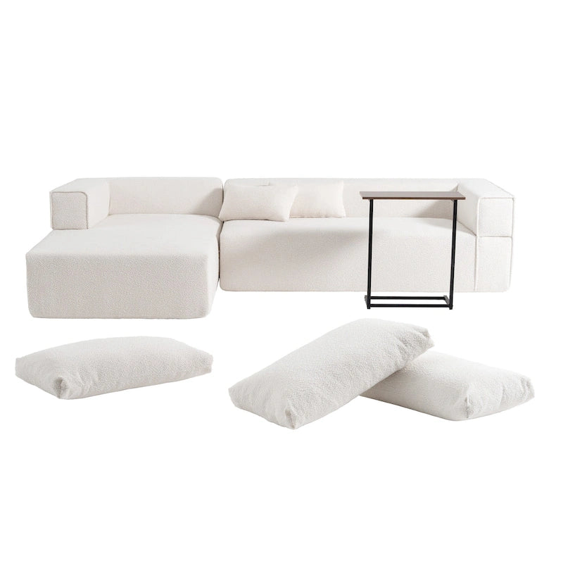 Divano componibile modulare Boucle 112 con tavolino laterale gratuito, design a seduta ampia e nessun assemblaggio richiesto