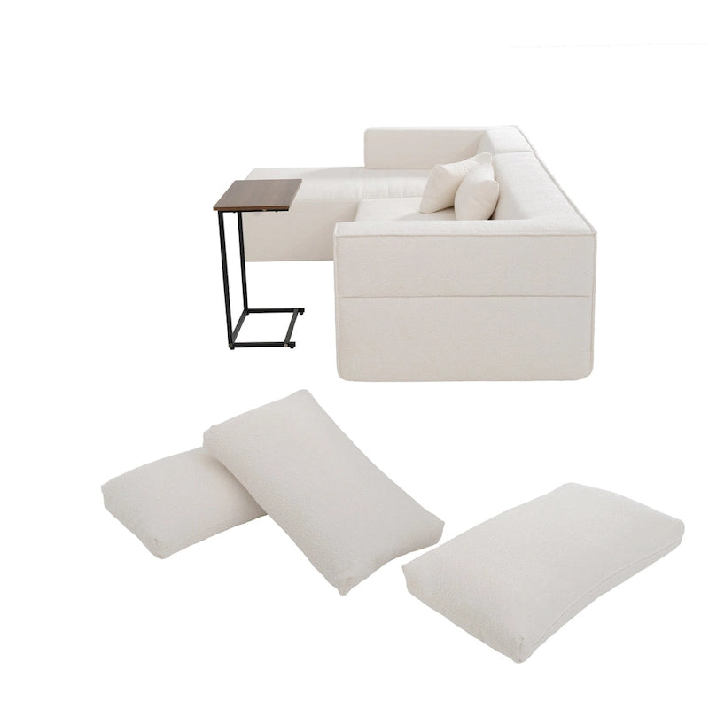 Divano componibile modulare Boucle 112 con tavolino laterale gratuito, design a seduta ampia e nessun assemblaggio richiesto