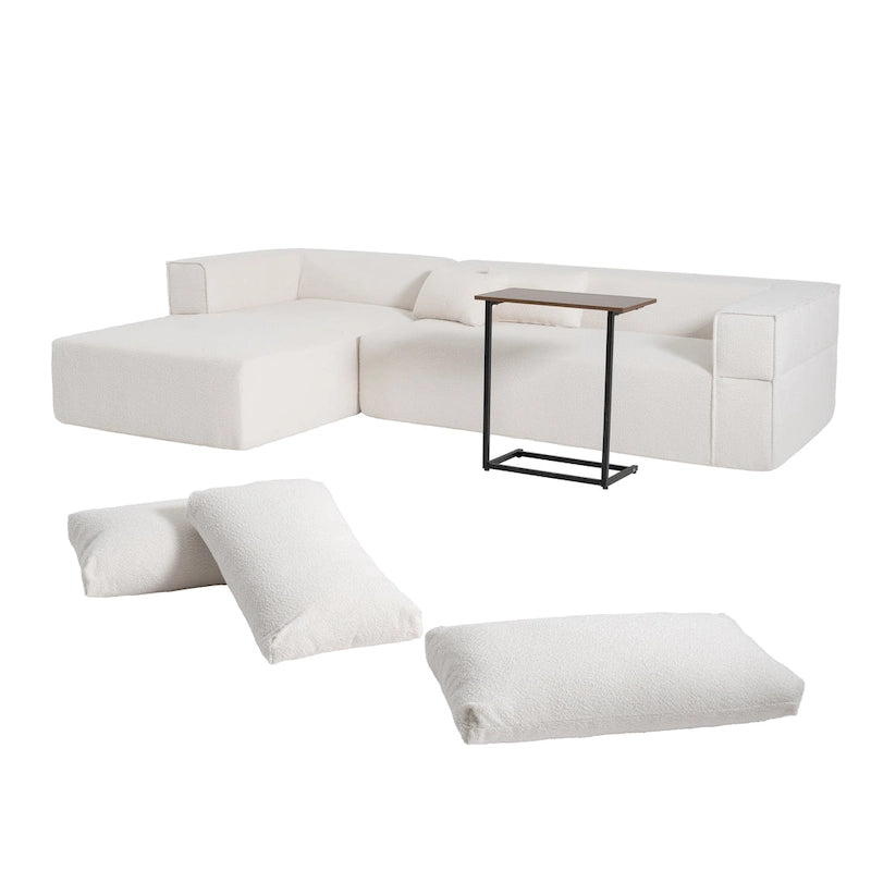 Divano componibile modulare Boucle 112 con tavolino laterale gratuito, design a seduta ampia e nessun assemblaggio richiesto