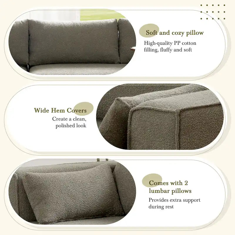 Divano componibile modulare Boucle 112 con tavolino laterale gratuito, design a seduta ampia e nessun assemblaggio richiesto