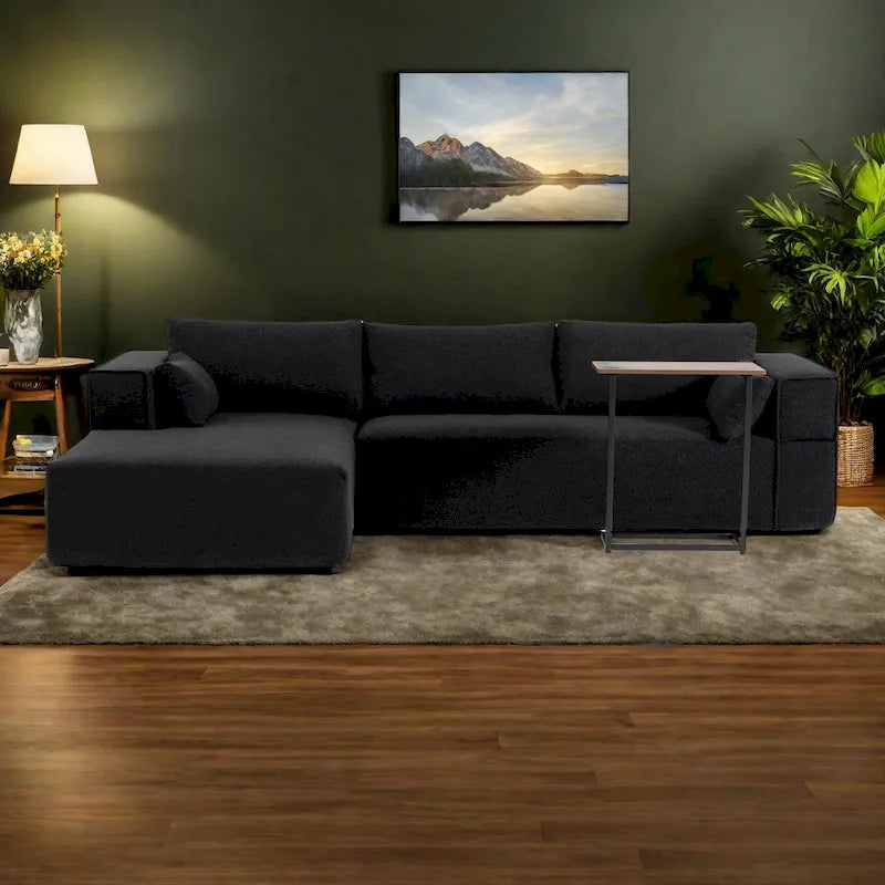 Divano componibile modulare Boucle 112 con tavolino laterale gratuito, design a seduta ampia e nessun assemblaggio richiesto