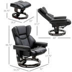 Black Faux Leather 360 Swivel Manual Recliner Set with Ottoman, 10 Vibration Massage Points, Side Pocket