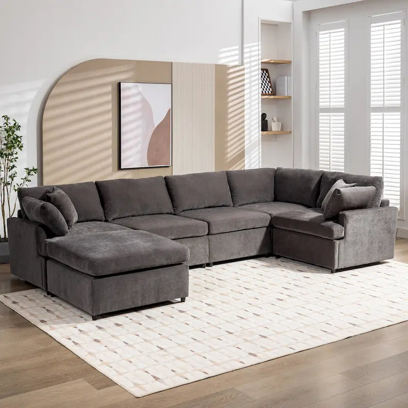 100.4 Spacious U-Shape 6 Seater Sectional Sofa with Removable Ottomans and Pillow, Flexible Configuration