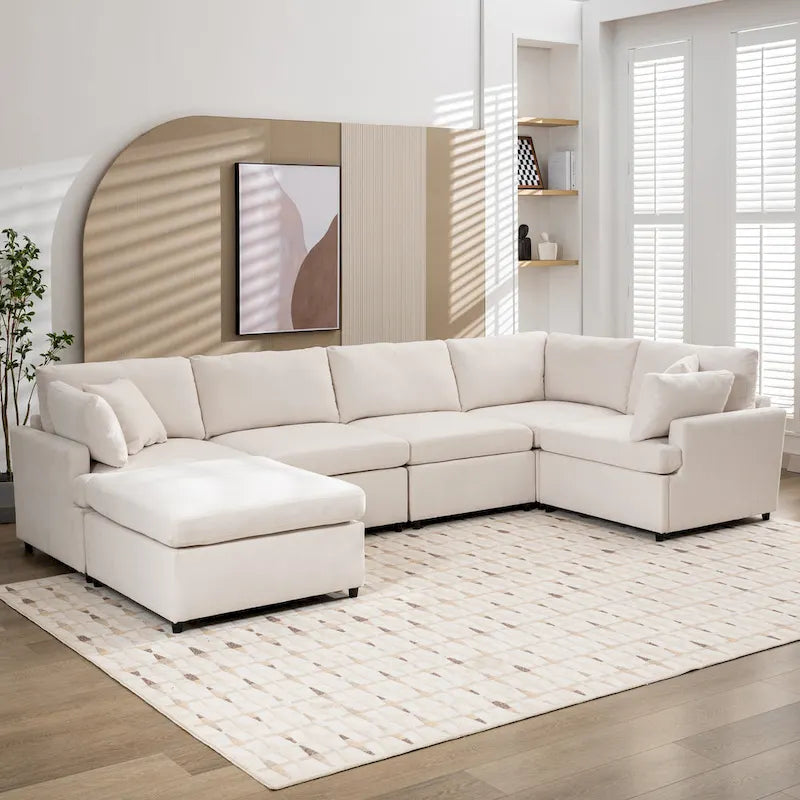 100.4 Spacious U-Shape 6 Seater Sectional Sofa with Removable Ottomans and Pillow, Flexible Configuration
