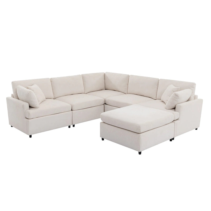 100.4 Spacious U-Shape 6 Seater Sectional Sofa with Removable Ottomans and Pillow, Flexible Configuration