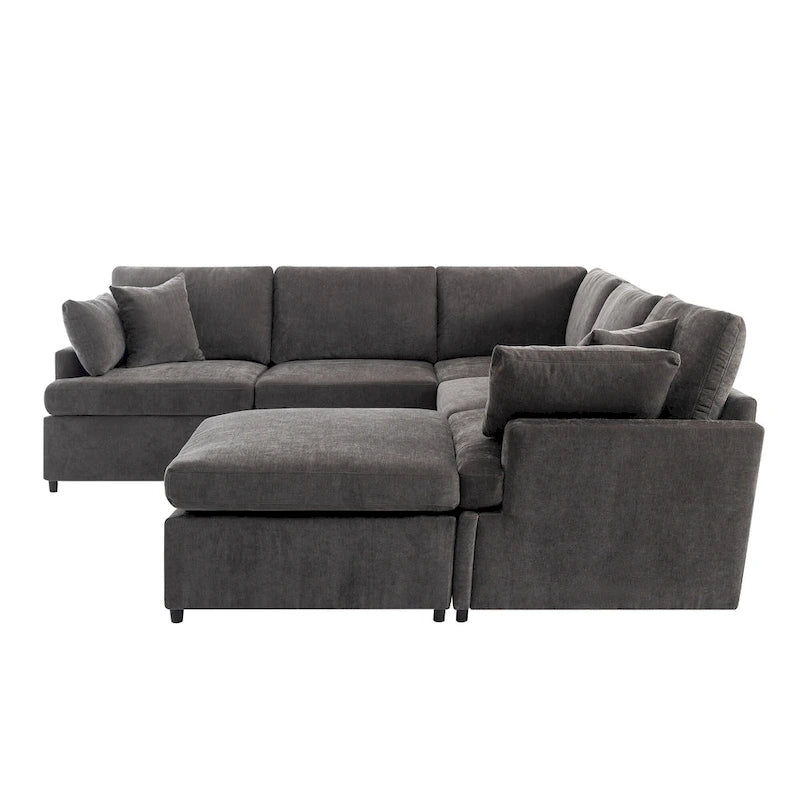 100.4 Spacious U-Shape 6 Seater Sectional Sofa with Removable Ottomans and Pillow, Flexible Configuration